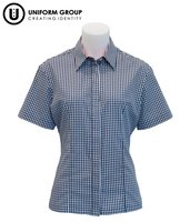 Blouse S/S Navy Check SNR-rototuna-high-schools-THE U SHOP - Hamilton